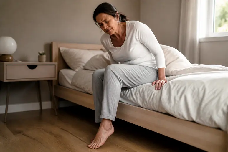 Premiers pas douloureux le matin, symptôme de douleur talon gauche signification.