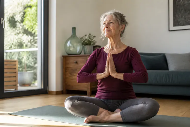Femme pratiquant le yoga pour gérer le stress et les hypersignaux flair.
