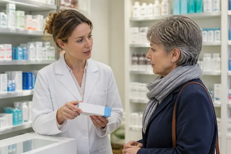 Pharmacienne explique les précautions pour l'usage du Ialuset visage danger.