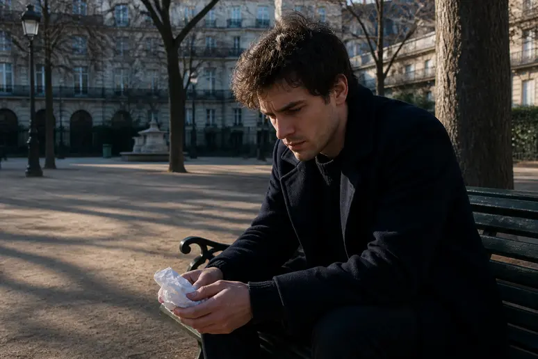 Homme pensif sur un banc, reflet de l'anxiété qui peut alimenter le sujet rever de la mort d'une personne vivante.