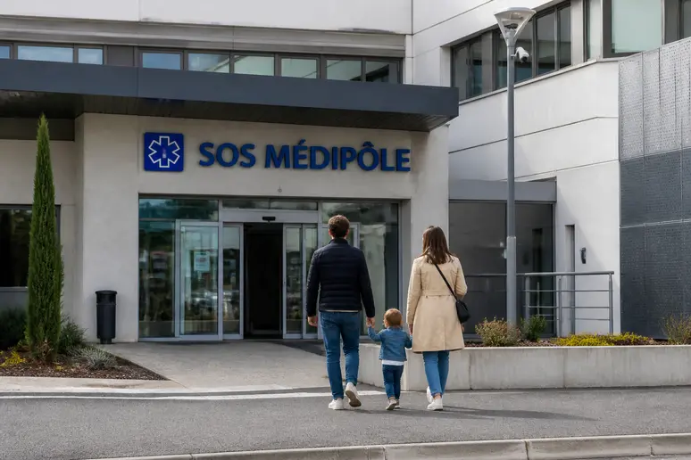 Entrée d'un cabinet sos medecin tours pour consulter un médecin de garde.
