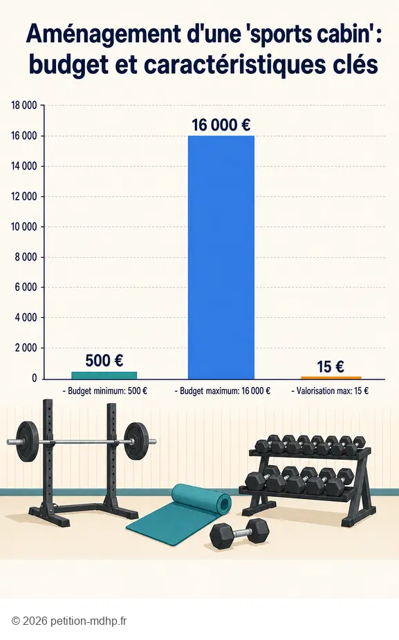 Synthèse chiffrée pour aménager une sports cabin : budget, valorisation immobilière et équipements.