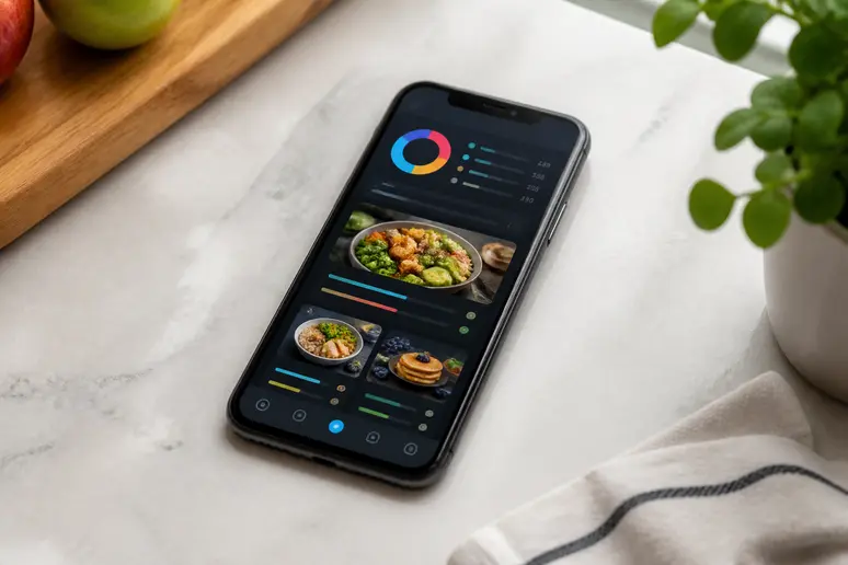Interface de l'application Yazio Pro sur smartphone, affichant des recettes saines et analyses de macronutriments. Avis Yazio Pro.